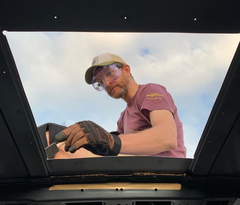 Hole cut in the Transit roof for the Maxxfan