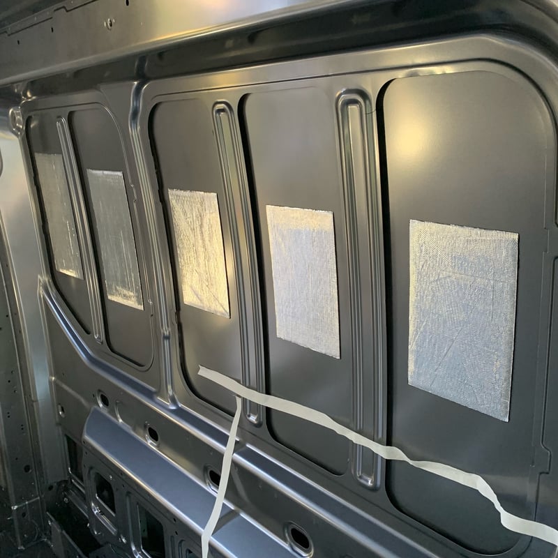Killmat applied to the van wall panels